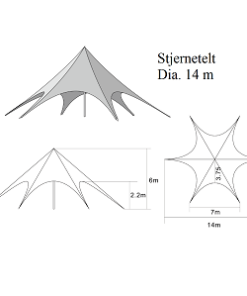 Stjernetelt Dia. 14 m stang og tak u/ trykk. Duk D420PVC